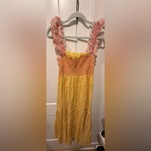 LoveShackFancy Yellow and Pink Maxi Dress